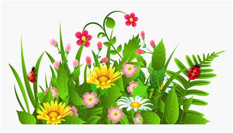 Grass Ground With Flowers And Butterflies Png Clipart Clipart Of Spring Flowers Transparent