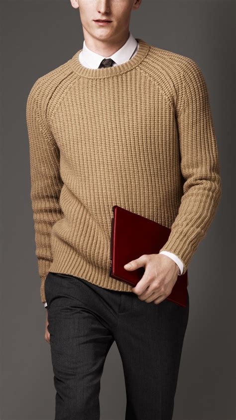 Burberry Ribbed Wool Cashmere Sweater In Natural For Men Lyst