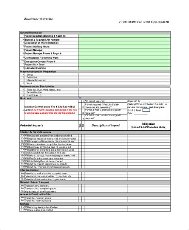 Free Sample Risk Assessment Forms In Pdf Ms Word Excel