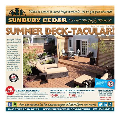 Sunbury Cedar Summer Deck Tacular Flyer 2015 By Sunbury Cedar Issuu