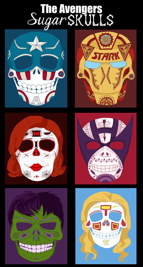 Sugar Skull Versions Of All The Avengers By Teacup Letters On