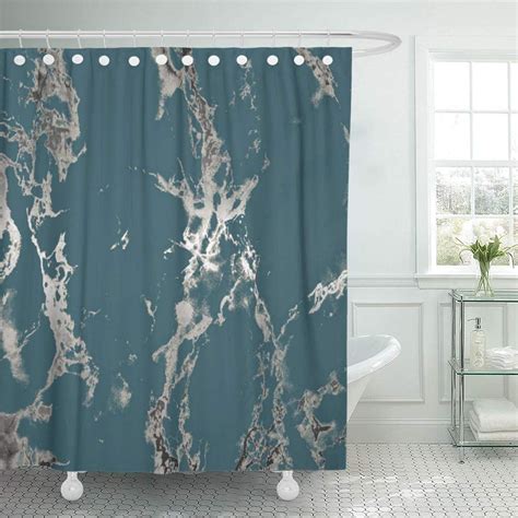 Cynlon Grey Silver And Teal Marble Bathroom Decor Bath Shower Curtain