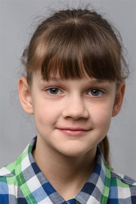 Portrait Of A Happy Ten Year Old Girl Of European Appearance Close Up Stock Image Image Of