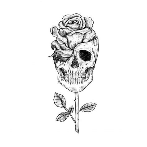 Premium Vector Tattoo And T Shirt Design Hand Drawn Skull And Rose Skull Tattoo Design