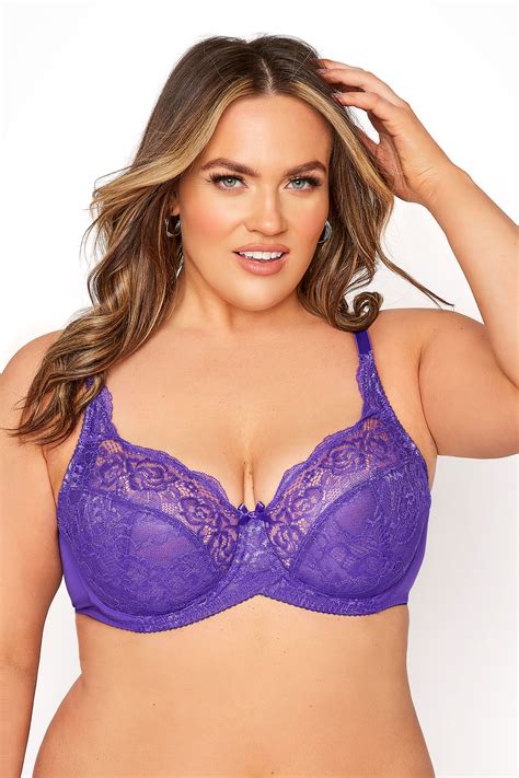 Purple Stretch Lace Non Padded Underwired Bra Yours Clothing