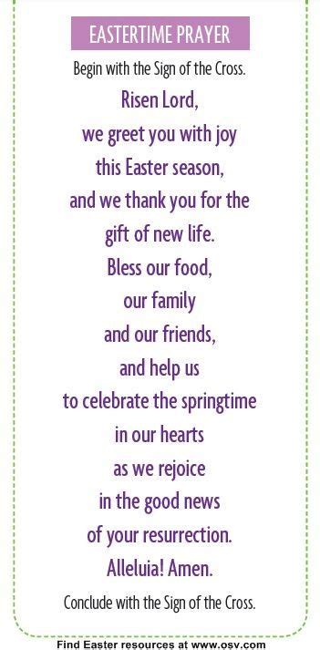 When easter sunday comes around, many look forward to the delectable, traditional dishes today, we just pray and study the bible to form a strong relationship with god. Use this prayer at dinner throughout the Easter season ...