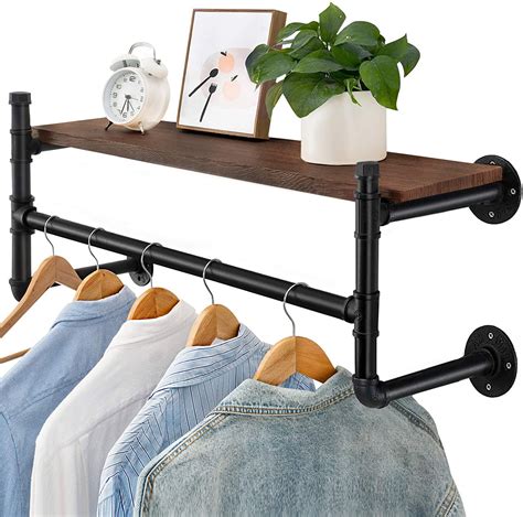 Industrial Pipe Clothes Rack Heavy Duty Wall Mounted Black Iron