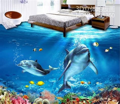 Bathroom 3d Wallpaper Floor Dolphin Custom Photo Self Adhesive 3d Floor