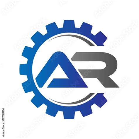 Ar Initial Logo Vector With Gear Blue Gray Stock Image And Royalty