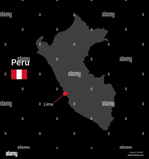 Detailed Map Of Peru And Capital City Lima With Flag On Black
