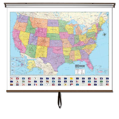 US Advanced Political Wall Map On Roller W Backboard