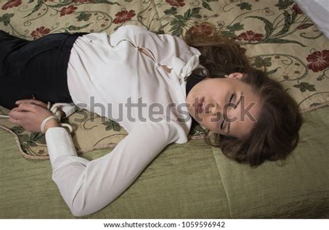 Crime Scene Hostage Woman Tied Hands Stock Photo Edit Now 1059596942
