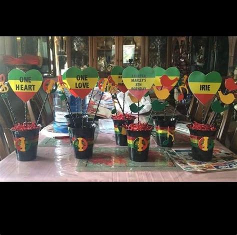 One Love One Heart Reggae Party Hand Made Centerpieces Jamaican Party Rasta Party Caribbean