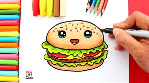 Aprende A Dibujar Una Hamburguesa Kawaii How To Draw A Cute Hamburger