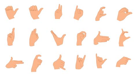 Set Of Different Hand Gestures Hand Sign Vector Illustrations Of Hand Gesture Sign Language