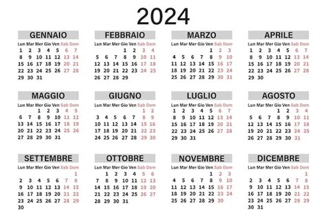 Premium Vector Classic Horizontal Calendar 2024 In Italian Days Weeks