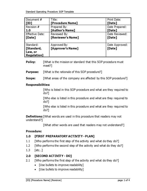 Standard Operating Procedure Sop Template In Word And Pdf Formats