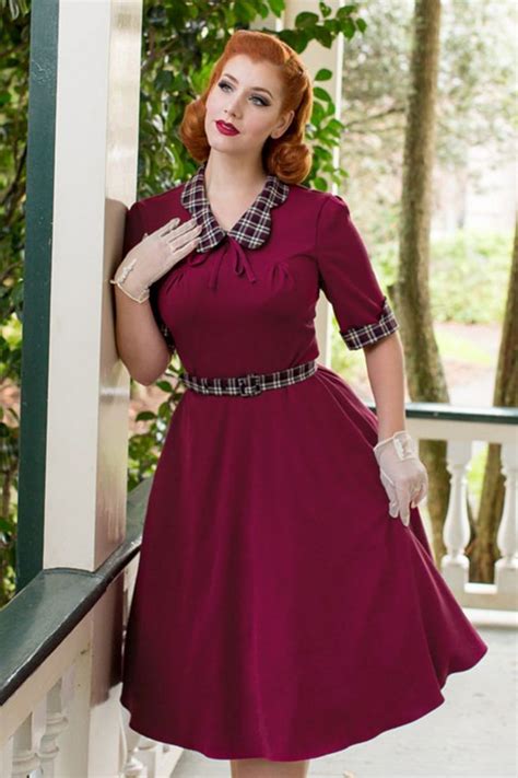 1940s style dresses and clothing 40s ella swing dress in raspberry and tartan £92 43 at