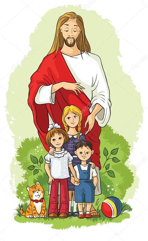 Jesus With Children Also Available Outlined Version Stock Vector Image