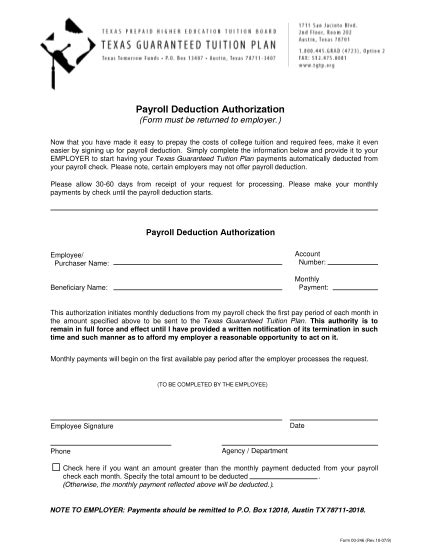 Employee Payroll Deduction Authorization Form Free To Edit
