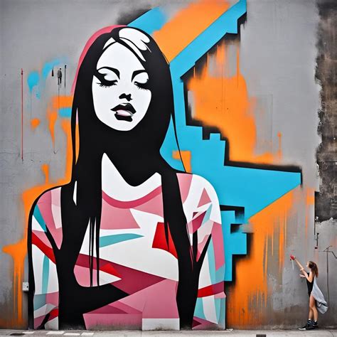 Pop Street Minimalism Girl Sculpture Painting Graffiti Wall By Arsen