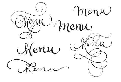 Set Of Word Menu On White Calligraphy Lettering Vector Illustration
