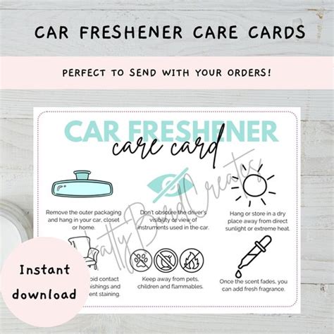 Printable Sublimation Car Freshener Care Card Car Freshie Etsy