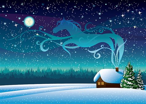 雪に覆われた家の図、 空、 星、 雪、 木、 煙、 冬、 月、 家、 Hdデスクトップの壁紙 Wallpaperbetter