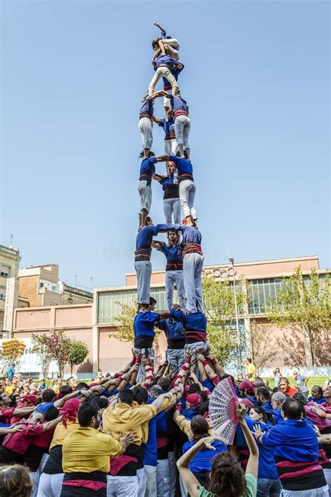 Castellers Do A Castell Or Human Tower Typical In Catalonia Editorial