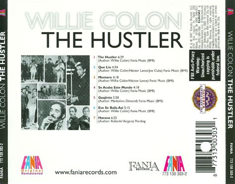 Carátula Trasera De Willie Colon The Hustler Portada