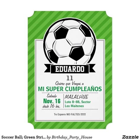 Invitación Balón De Fútbol Rayas Verdes Soccer Ball Soccer Soccer Birthday Parties