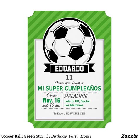 Invitación Balón De Fútbol Rayas Verdes Invitaciones De