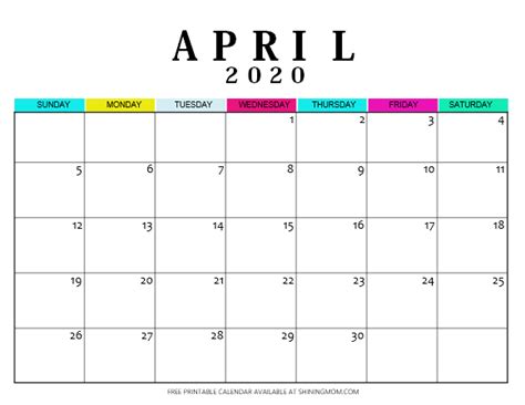 Free Printable April 2020 Calendar 12 Awesome Designs To Love