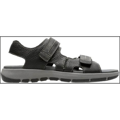 Clarks Mens Brixby Shore Black Leather Velcro Sandals 26131545