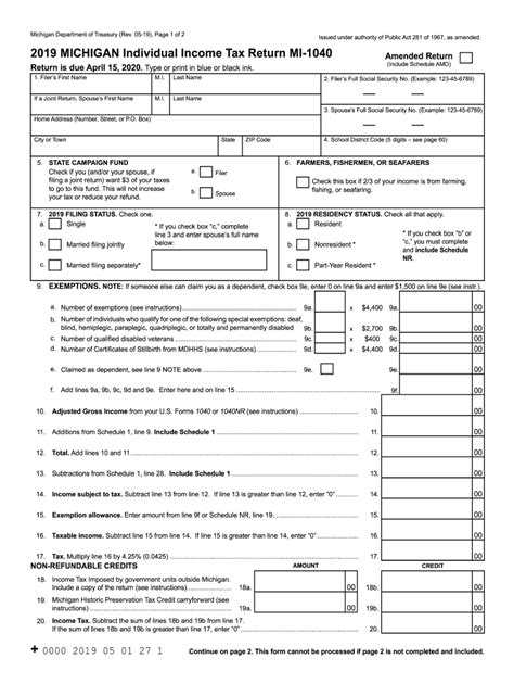 Mi 1040 2019 2024 Form Fill Out And Sign Printable Pdf Template Signnow