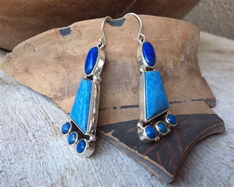 Lapis Lazuli And Denim Lapis Earrings Sterling Silver Dangle Navajo