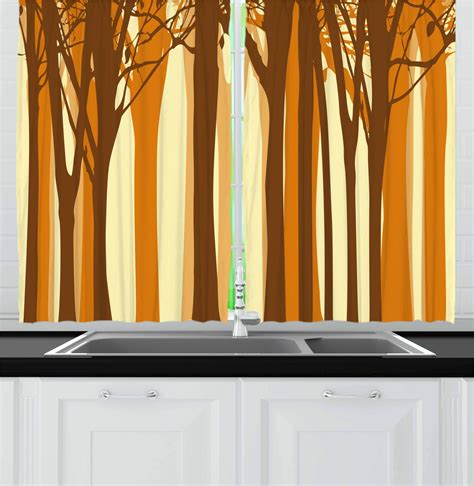 Fall Kitchen Curtains 2 Panel Set Window Drapes 55 X 39 Ambesonne Ebay
