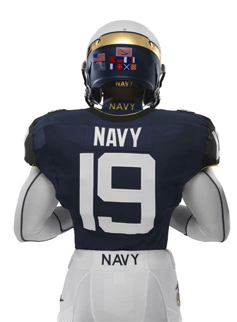 The new uniforms feature an american flag pattern on the helmets, shoulders, gloves, socks and shoes. The back of Navy's uniform for the Army-Navy Game ...