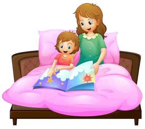 Madre Contando Cuento Antes De Dormir En La Cama Vector Gratis