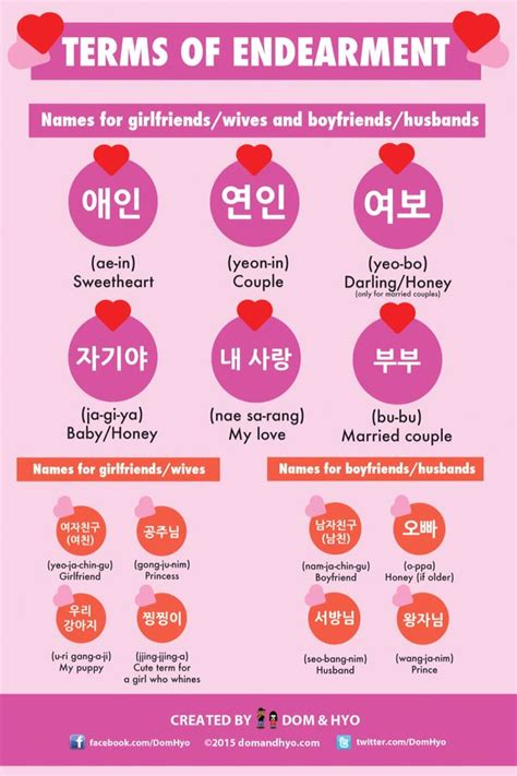 Darling, bae, baby, dear, sweetheart, sweetie, honey, sugar, pet, muffin, lamb, treasure, cutie, cutie pie, beautiful, amor, flame, lover. 1000+ images about Dom & Hyo Korean Infographics on ...