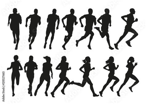 Set Of Silhouettes Of Running Men And Women Stock Image And Royalty