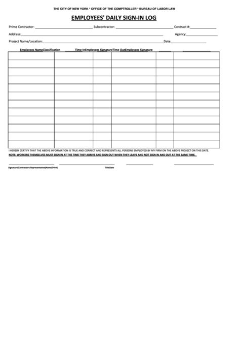 fillable employees daily sign  log template printable