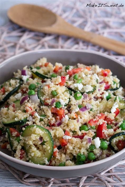 Couscous Salat Zucchini Erbsen Paprika Feta Rezept vegetarisch einfach