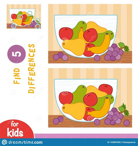Find Differences Education Game Fruit Bowl Stock Vector