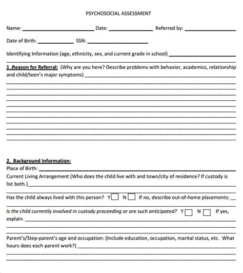Free 8 Sample Psychosocial Assessments In Pdf