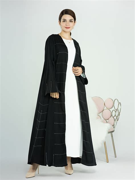 Eid Stripe Open Abayas For Women Dubai Muslim Abaya Kimono Femme