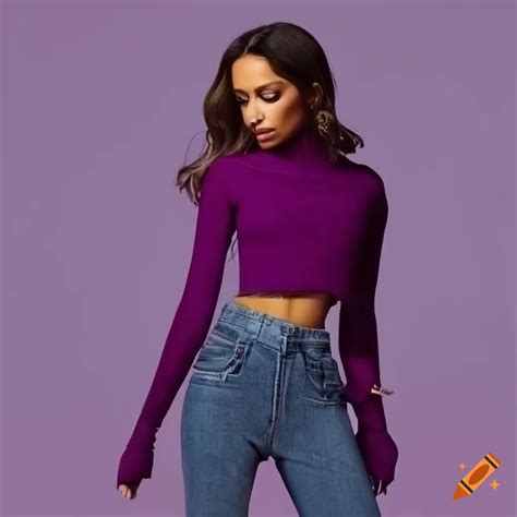 Eggplant Skinny Jeans And Crop Top Fashion