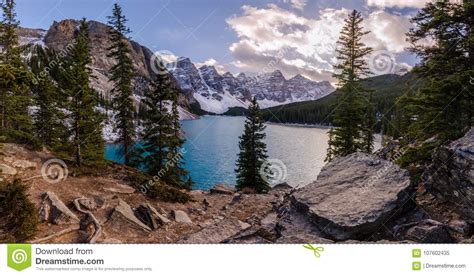 Moraine Lake In Banff National Park At Sunset Stock Image Image Of