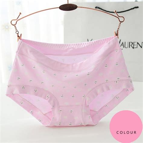 Solid Color Womens Cotton Panties Girls Briefs Flower Printed High
