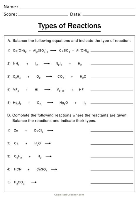 Https://tommynaija.com/worksheet/types Of Reactions Chemistry Worksheet